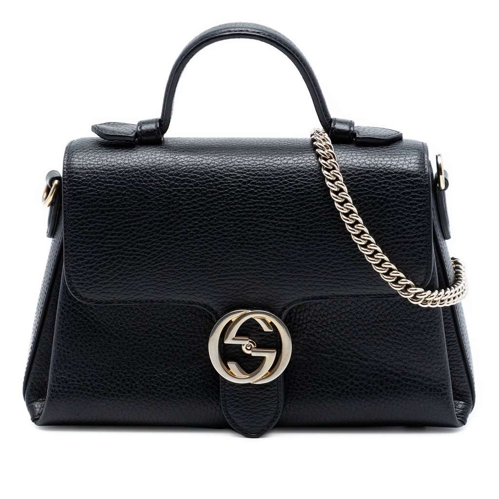 Gucci Small Dollar Calf Interlocking G Satchel Black Leather Very good condition - Front View
