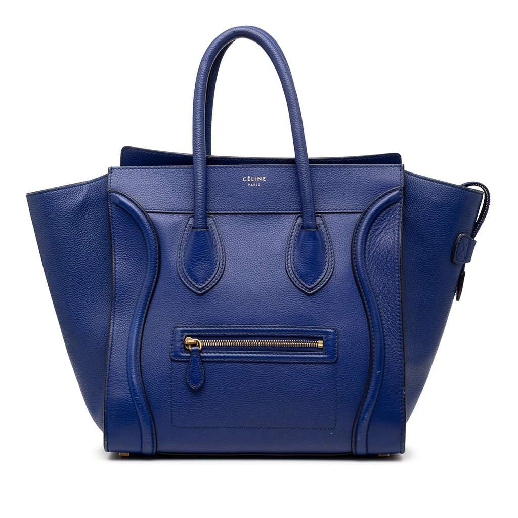 Celine Mini Calfskin Luggage Tote Blue Leather Very good condition - Front View