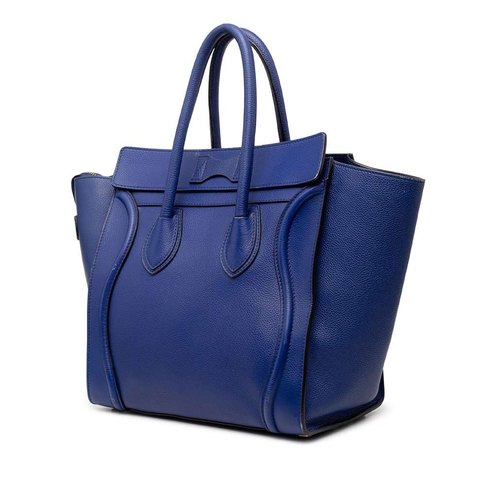 Celine Mini Calfskin Luggage Tote Blue Leather Very good condition - Back View
