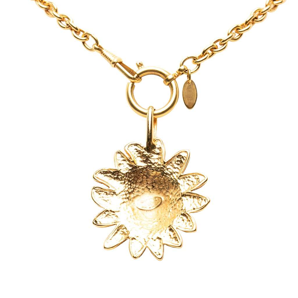 Chanel CC Gold Plated Leo Lion Sun Medallion Pendant Necklace Gold Metal Very good condition - Back View