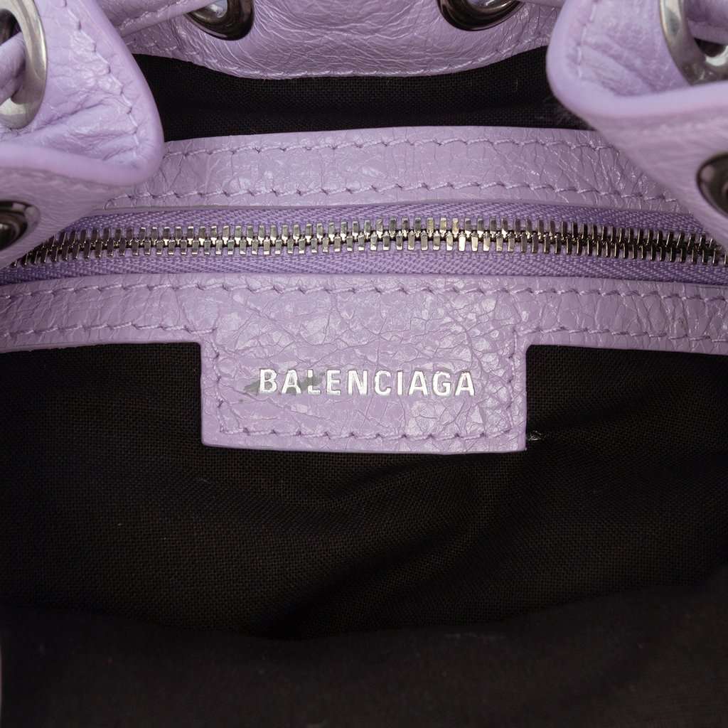 Balenciaga Lambskin Le Cagole Bucket Bag XS Purple Leather Never worn - Box View