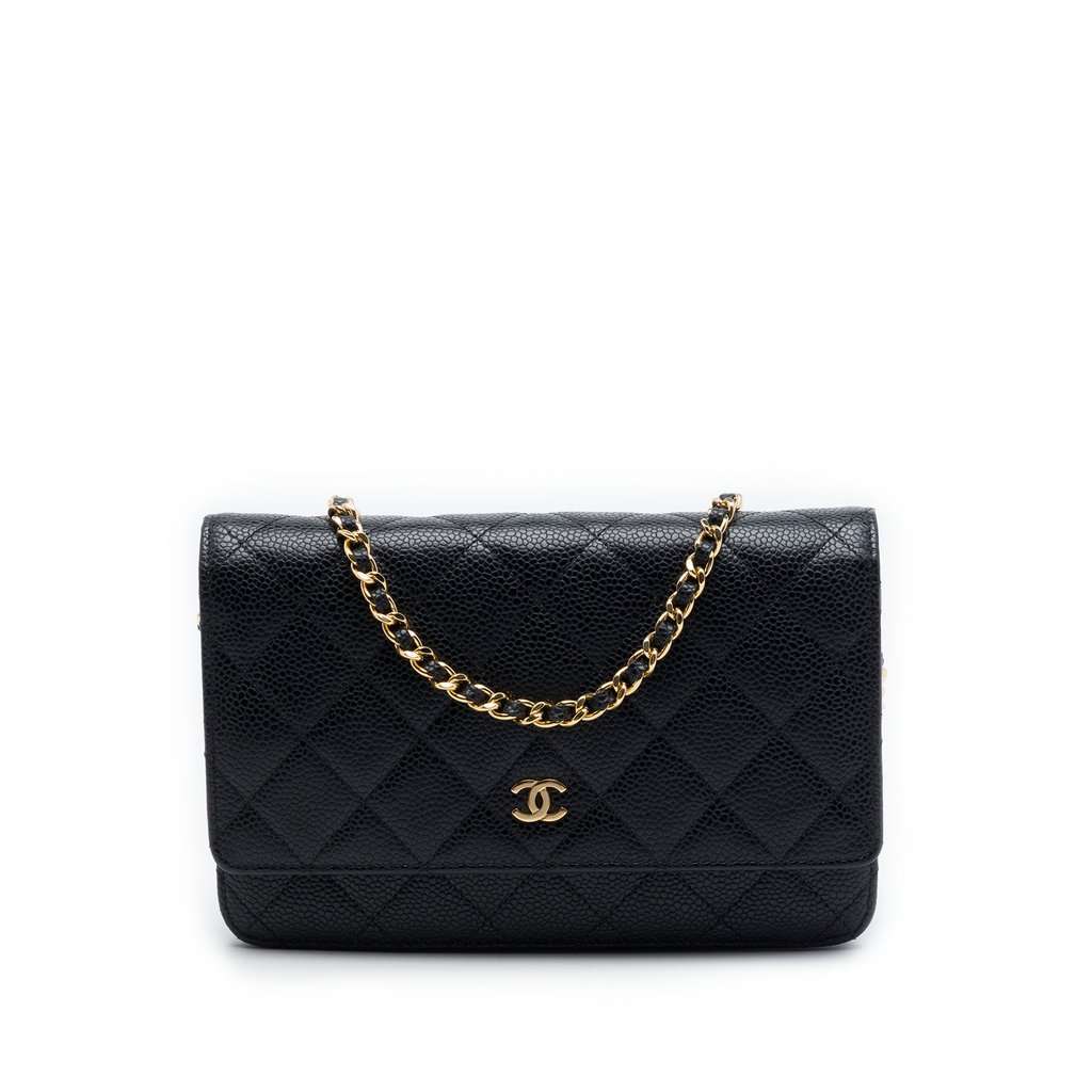 Chanel CC Quilted Caviar Wallet on Chain Black Leather Very good condition - Front View
