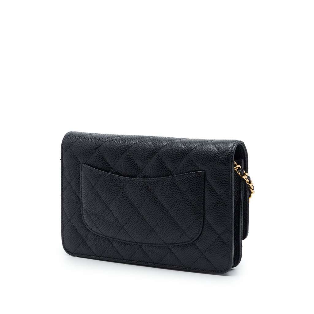Chanel CC Quilted Caviar Wallet on Chain Black Leather Very good condition - Back View
