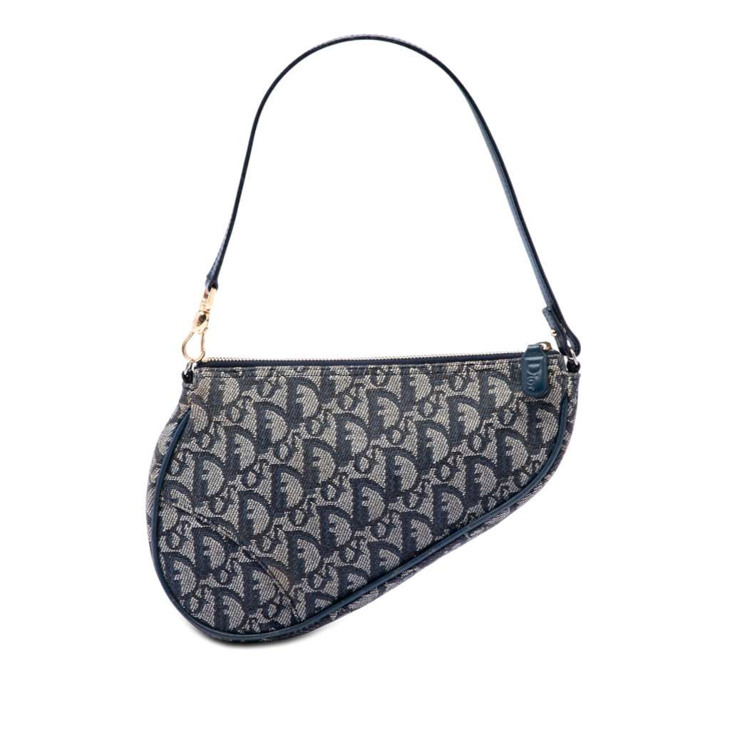 Dior Mini Diorissimo Canvas Saddle Pochette Blue Good - Front View