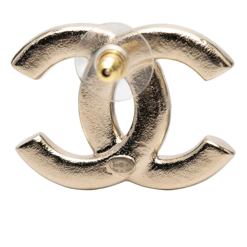 Chanel CC Gold Plated Strass Faux Pearl Push Back Earrings Gold Metal Very good condition - Inside View