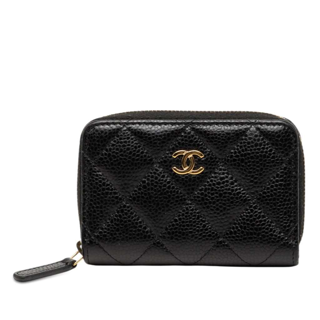 Chanel CC Quilted Caviar Zip Coin Purse Black Leather Very good condition - Front View