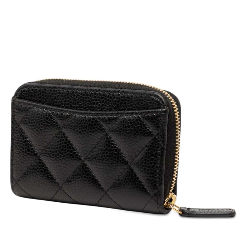Chanel CC Quilted Caviar Zip Coin Purse Black Leather Very good condition - Back View