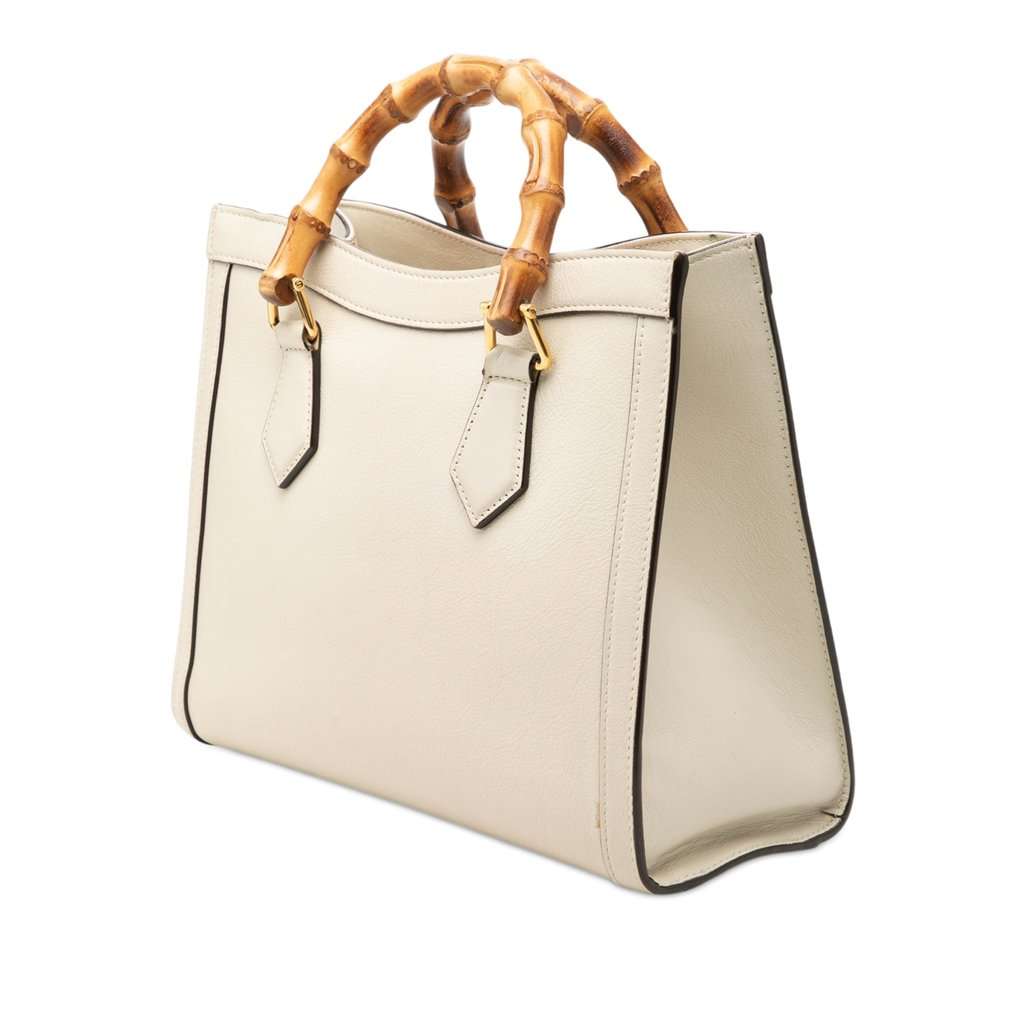 Gucci Medium Calfskin Bamboo Diana Satchel White Leather Good - Back View