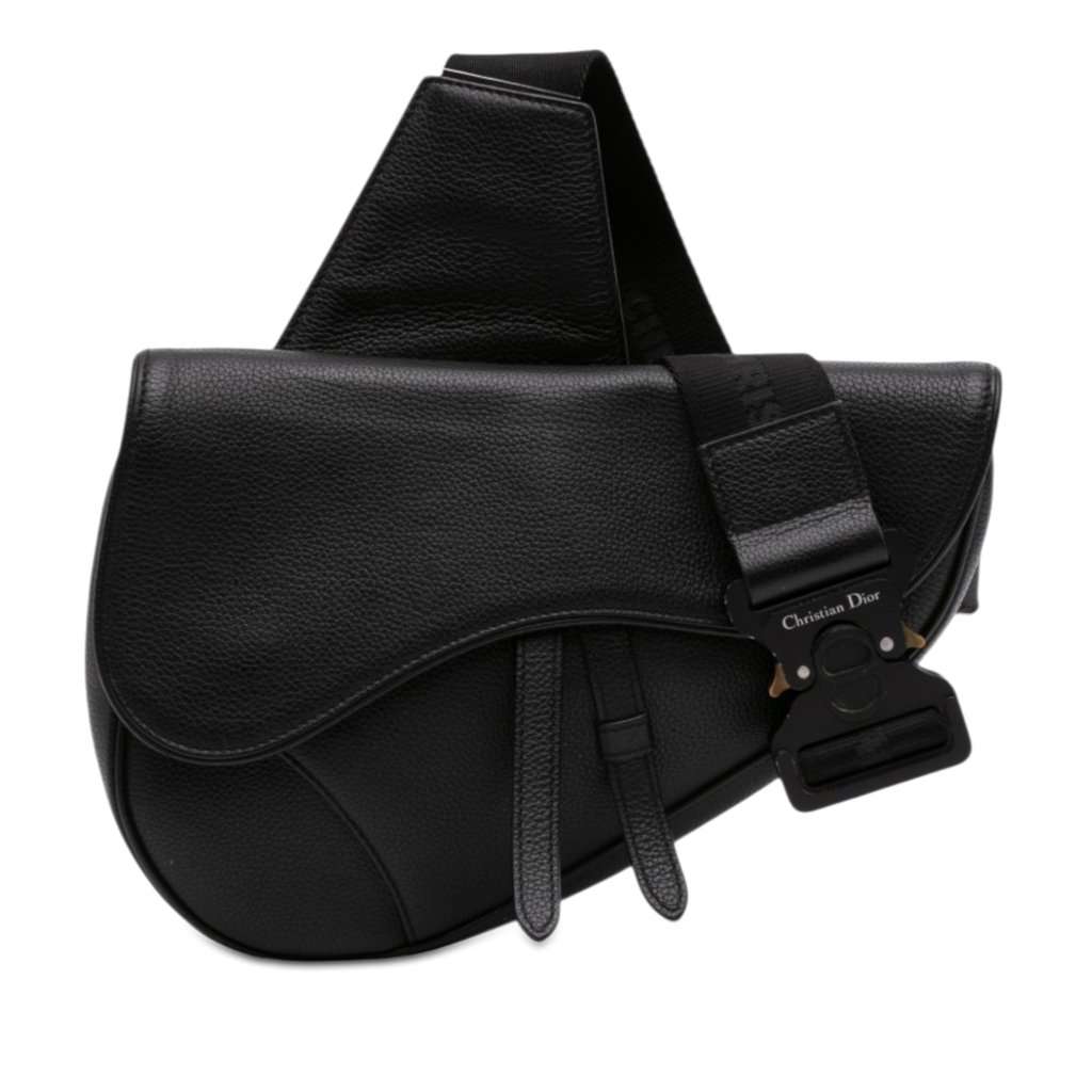 Dior Grained Calfskin Saddle Bag Black Leather Very good - Front View