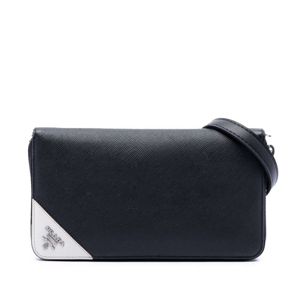 Prada Saffiano Wallet On Strap Black Leather Very good condition - Front View