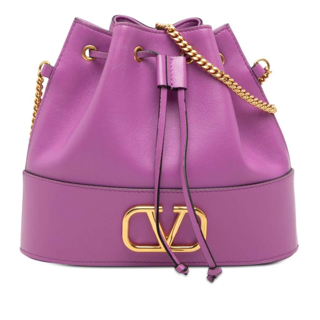 Valentino Mini Nappa VLogo Signature Chain Bucket Bag Purple Leather Very good condition - Front View