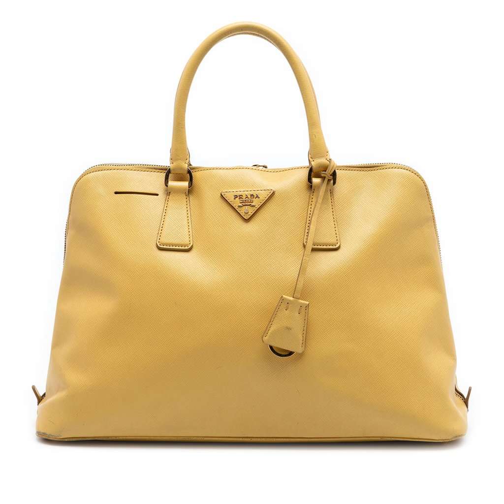Prada Large Saffiano Lux Promenade Satchel Yellow Leather Very good - Front View