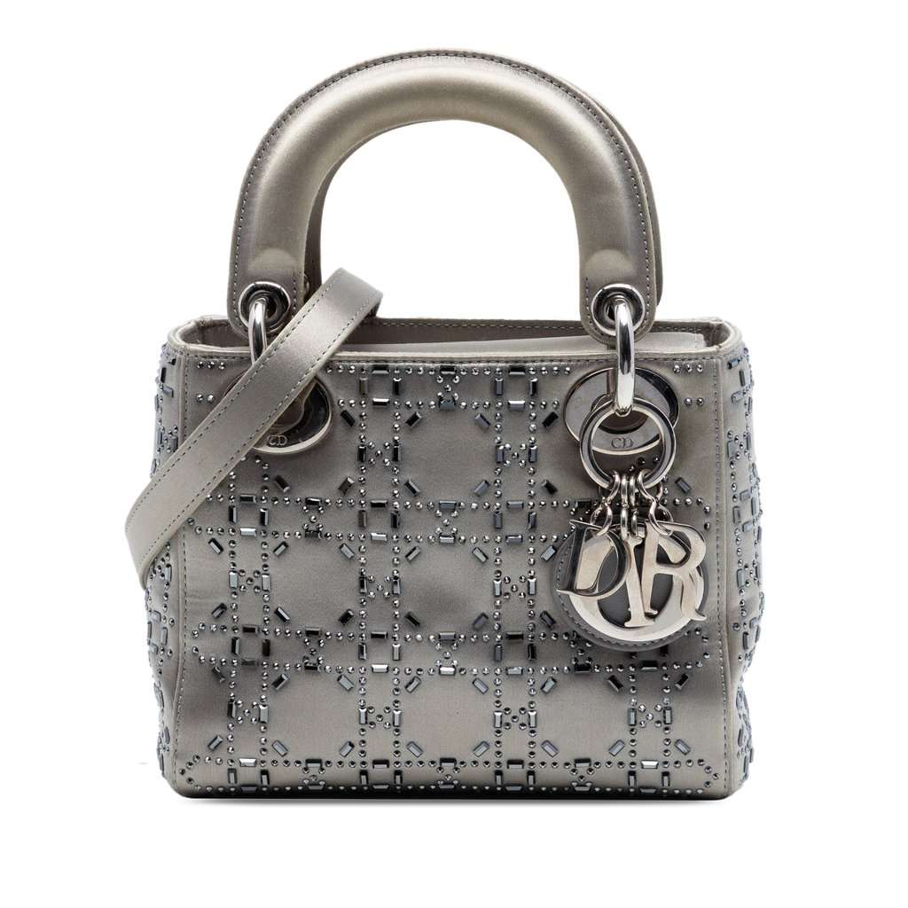 Dior Mini Satin Cannage Crystal Embellished Lady Dior MultiColor Very good condition - Front View