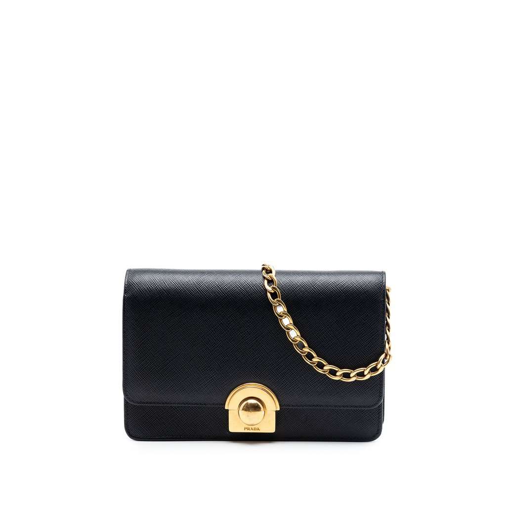 Prada Saffiano Arcade Wallet On Chain Black Leather Very good condition - Front View