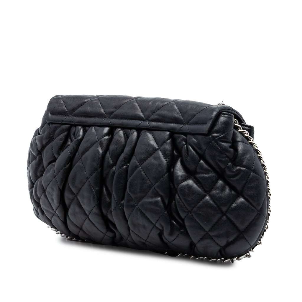 Chanel CC Quilted Lambskin Chain Around Flap Black Leather Very good condition - Back View