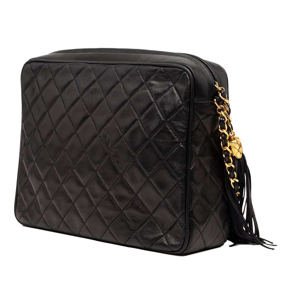 Chanel Medium CC Quilted Lambskin Tassel Camera Bag Black Leather Very good condition - Back View