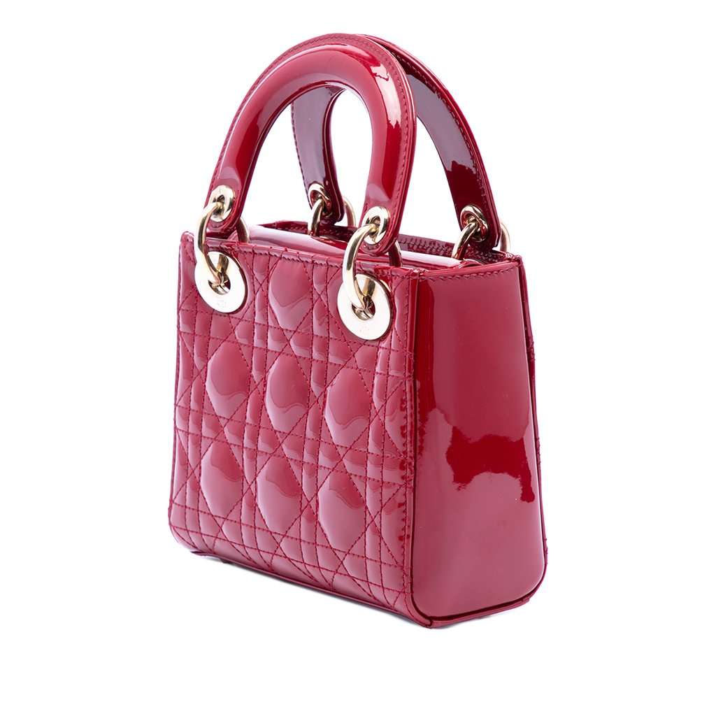 Dior Mini Patent Cannage Lady Dior Red Leather Very good - Back View