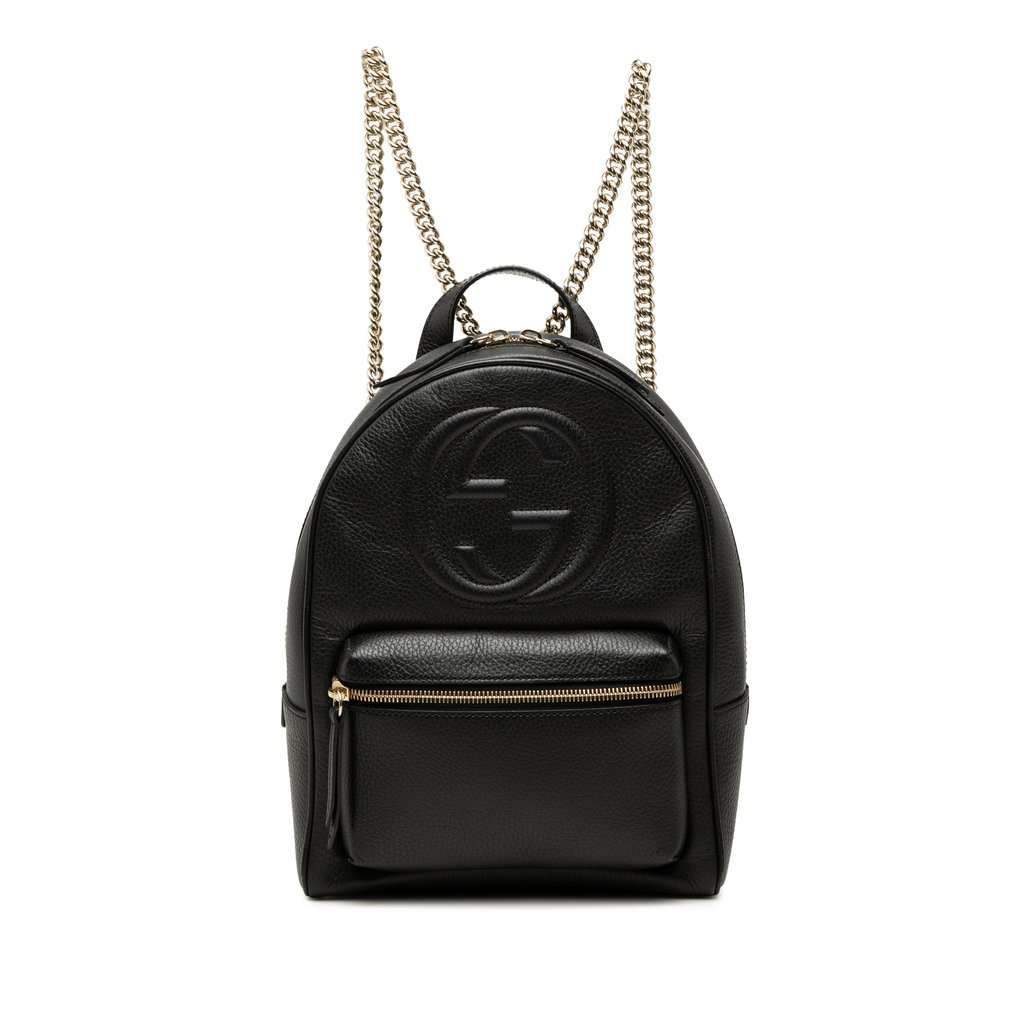 Gucci Pebbled Calfskin Soho Chain Backpack Black Leather Very good condition - Front View