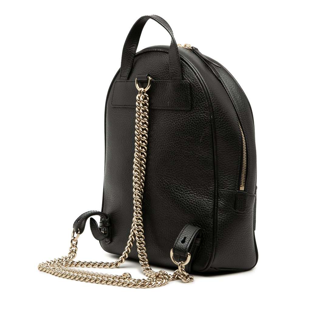 Gucci Pebbled Calfskin Soho Chain Backpack Black Leather Very good condition - Back View