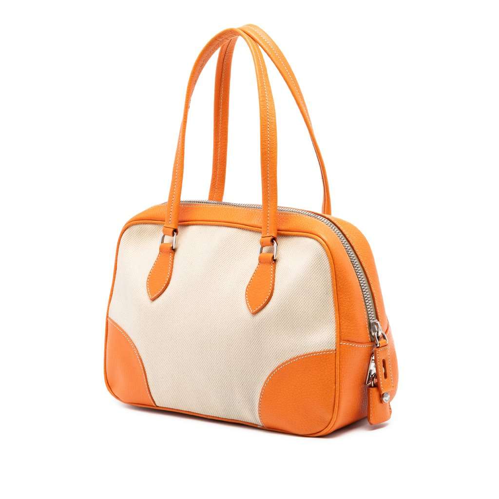 Prada Cinghiale Trimmed Canapa Handbag Beige Very good - Back View