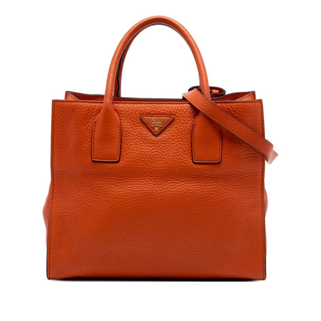 Prada Vitello Daino Open Convertible Tote Orange Leather Very good condition - Front View