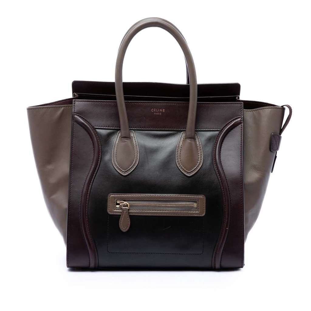 Celine Mini Tricolor Calfskin Luggage Tote Black Leather Good - Front View