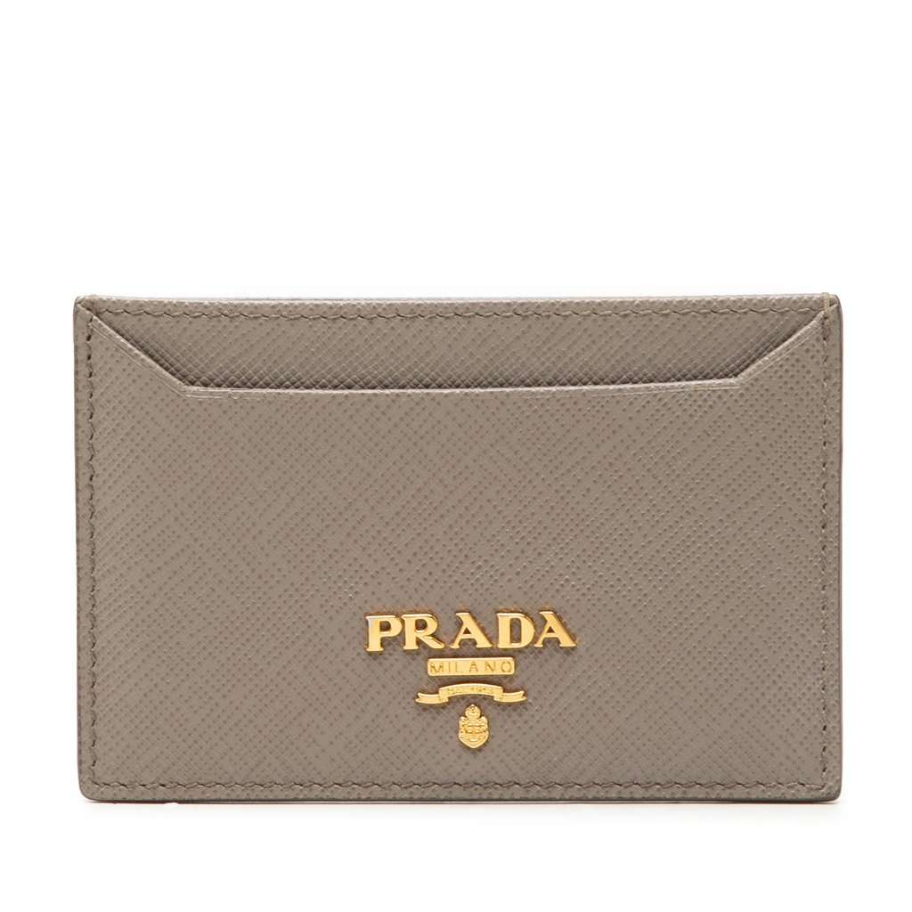 Prada Saffiano Card Holder Brown Leather Very good - Front View
