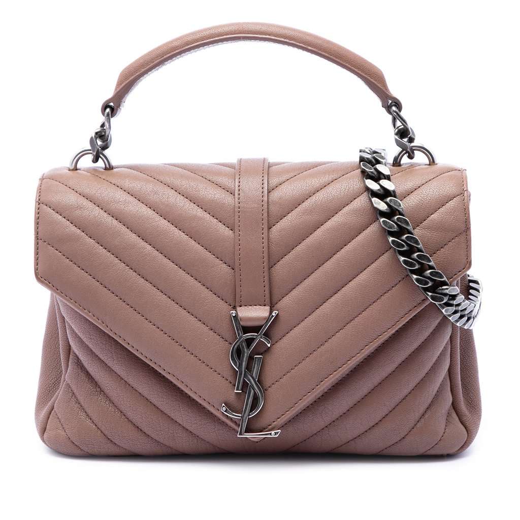 Saint Laurent Medium Chevron Sheepskin Monogram College Satchel Brown Leather Good condition - Front View