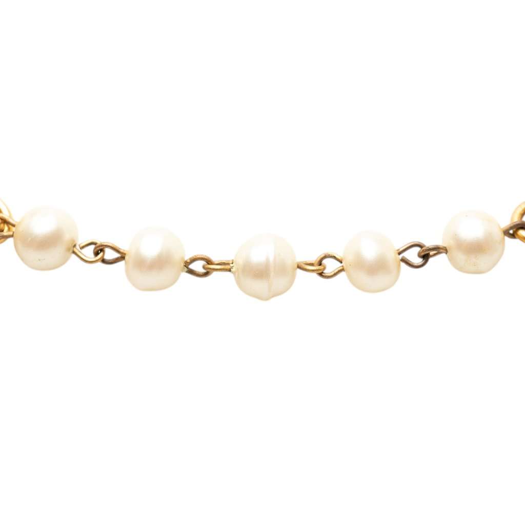 Chanel CC Gold Plated Faux Pearl Double Strand Necklace Gold Metal Very good condition - Inside View