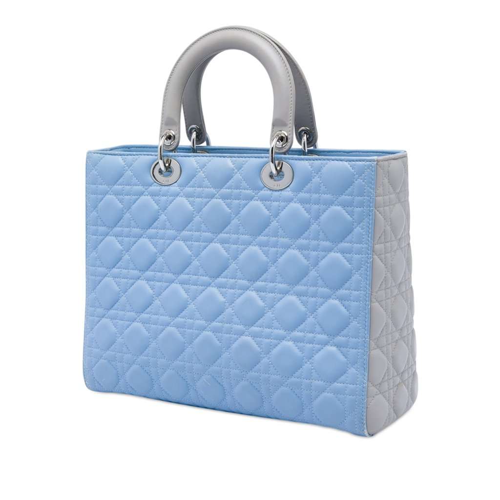 Dior Large Bicolor Lambskin Cannage Lady Dior Blue Leather Very good condition - Back View