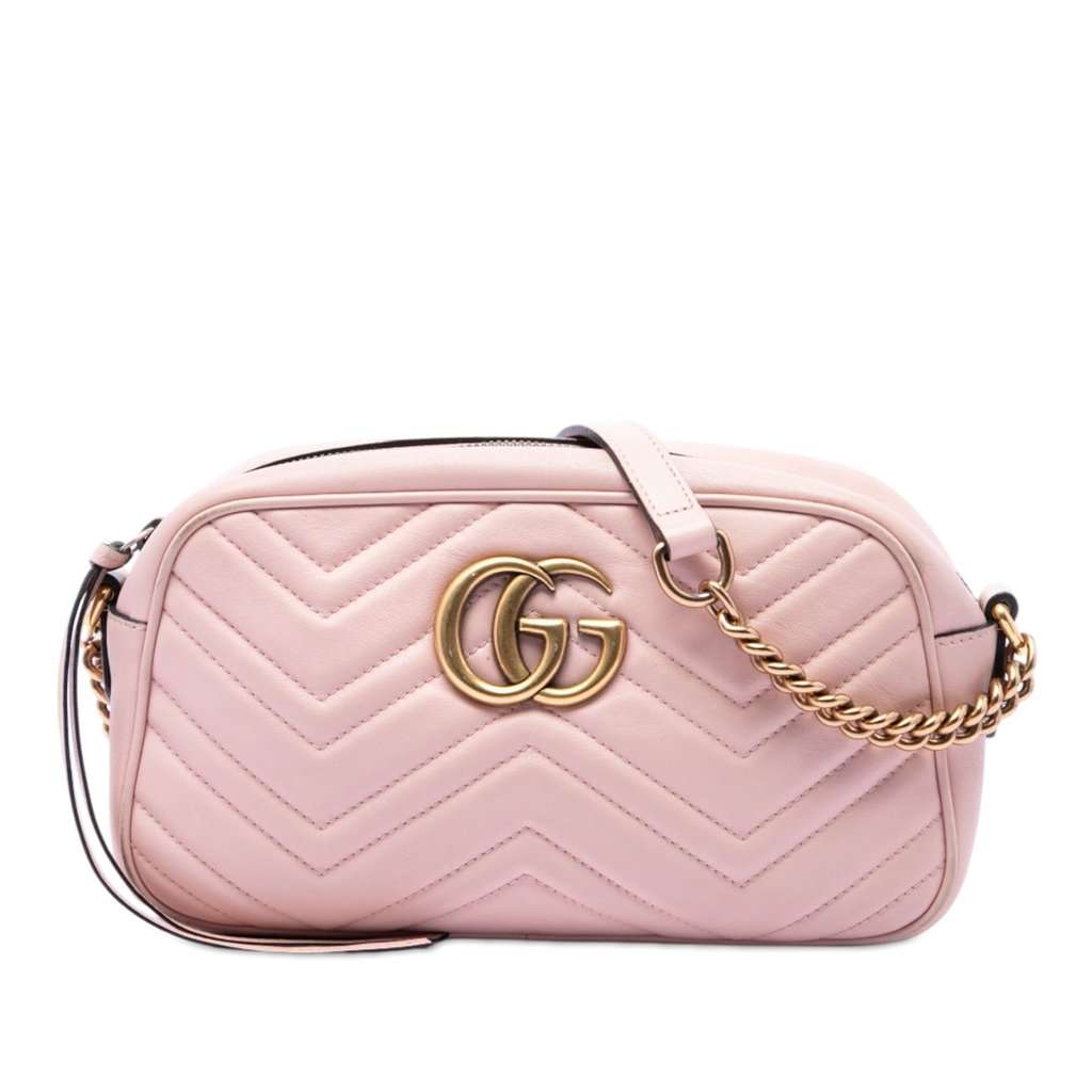 Gucci Small GG Marmont Matelasse Calfskin Crossbody Pink Leather Very good - Front View