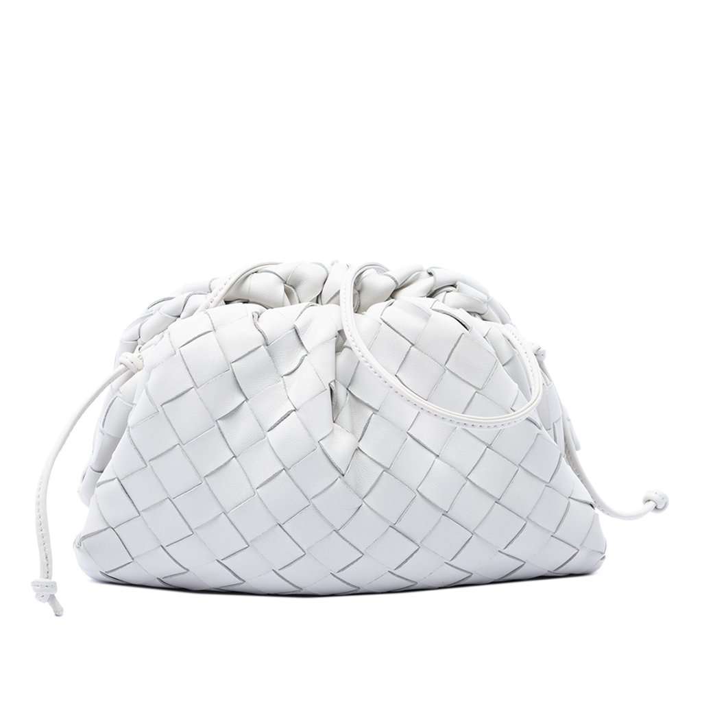 Bottega Veneta Nappa Intrecciato The Mini Pouch Crossbody White Leather Very good - Front View
