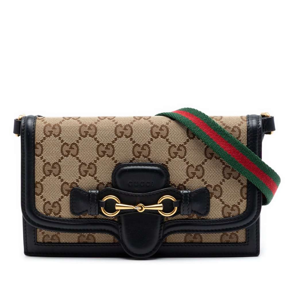 Gucci GG Canvas Lady Web Wallet On Strap Beige Very good condition - Front View