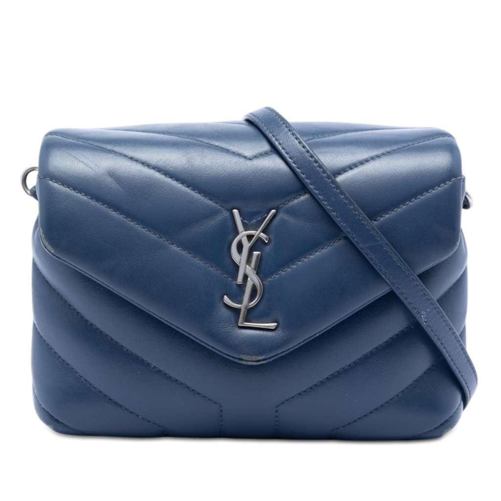 Saint Laurent Toy Matelasse Calfskin Monogram LouLou Crossbody Blue Leather Very good - Front View