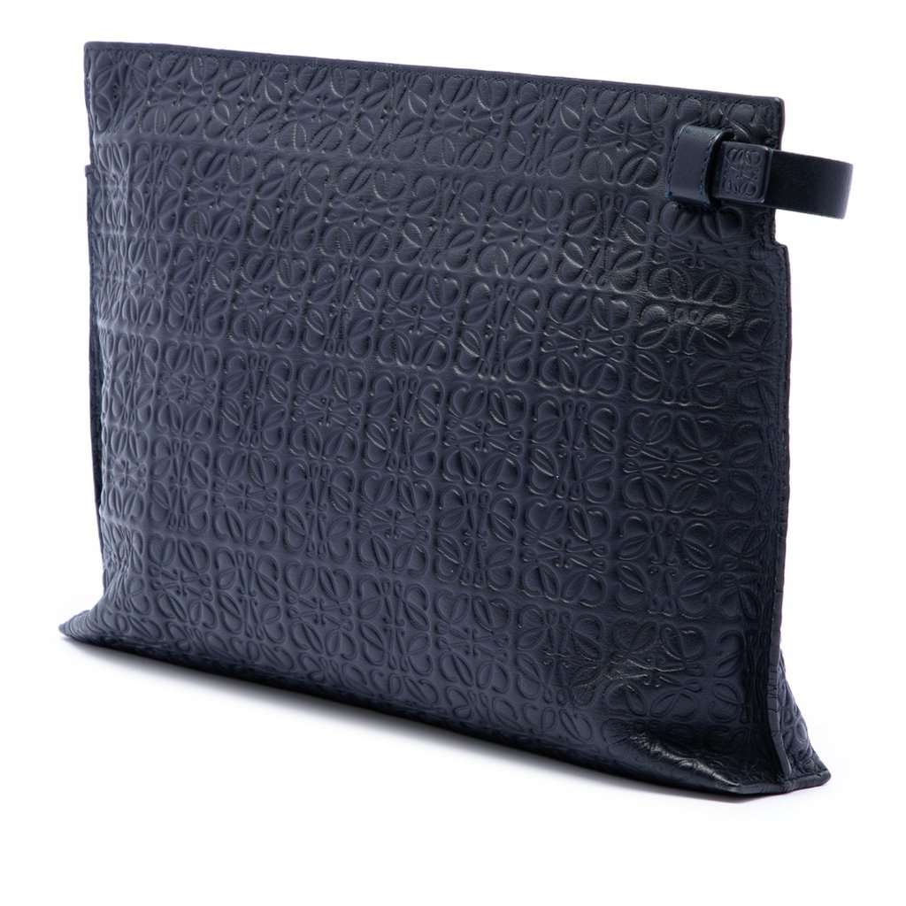 Loewe Embossed Anagram Leather Repeat T Clutch Blue Leather Very good condition - Back View