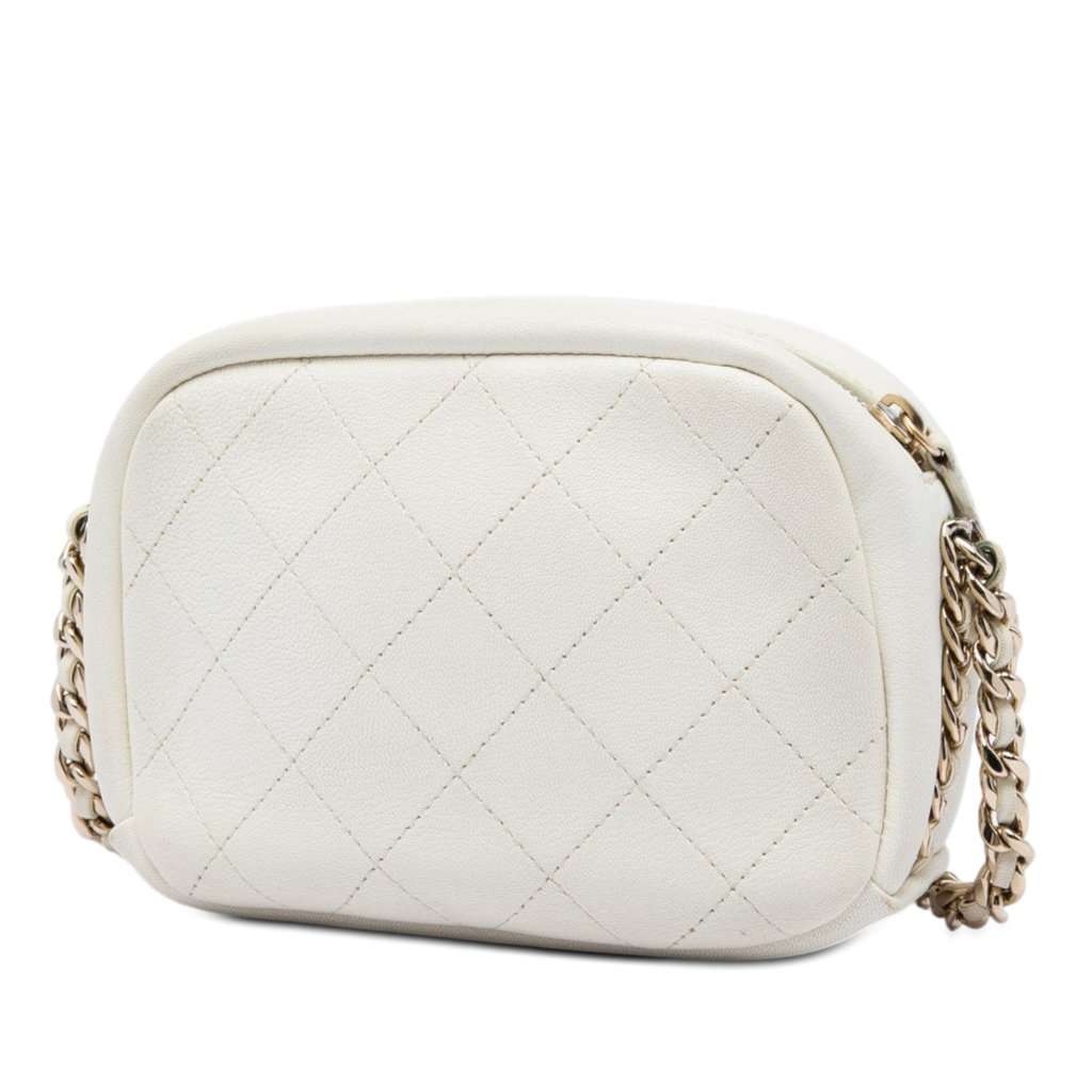 Chanel Small Quilted Goatskin Casual Trip Camera Bag White Leather Very good condition - Back View