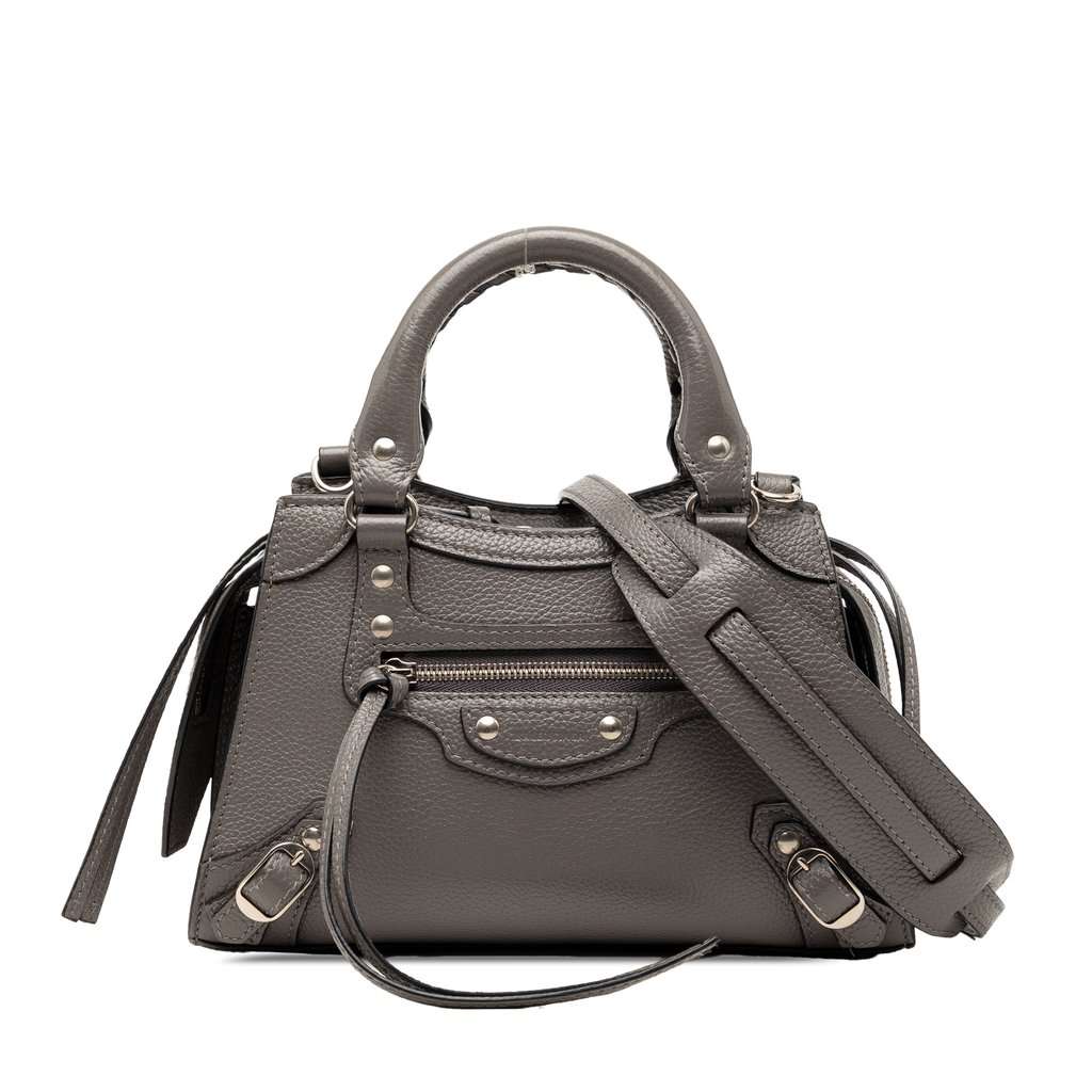 Balenciaga Mini Grained Calfskin Motocross Neo Classic City Satchel Green Leather Very good condition - Front View