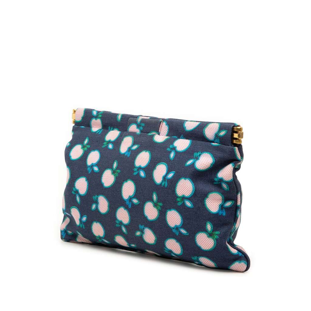 Miu Miu Canvas Apple Print Frame Flat Pouch Blue Very good condition - Back View