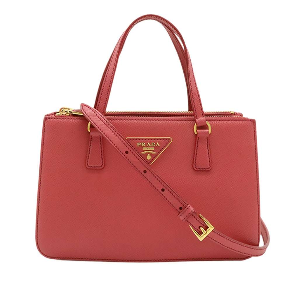Prada Mini Saffiano Lux Galleria Double Zip Satchel Pink Leather Very good condition - Front View