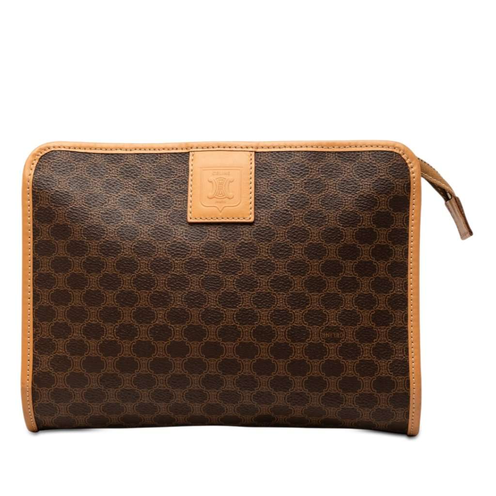 Celine Macadam Coated Canvas Clutch Brown Very good - Front View
