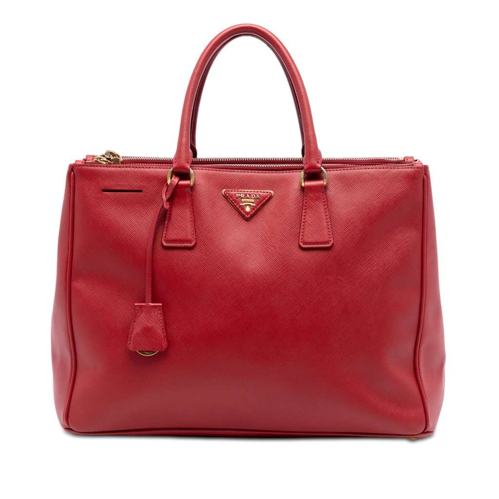 Prada Large Saffiano Lux Galleria Double Zip Satchel Red Leather Very good condition - Front View