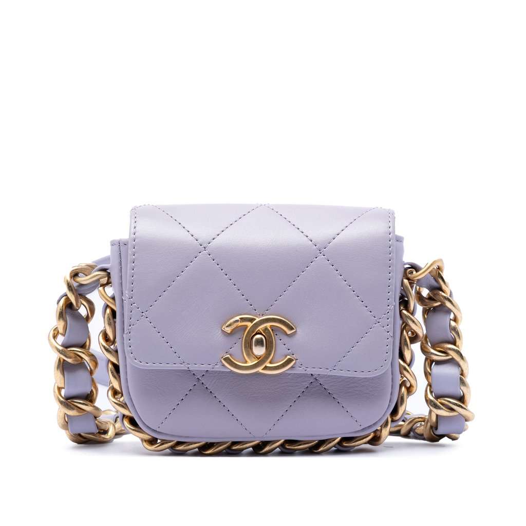 Chanel Mini Quilted Calfskin Framing Chain Flap Purple Leather Very good condition - Front View