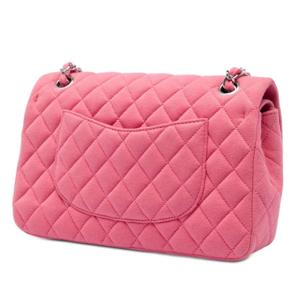 Chanel Medium Classic Jersey Double Flap Pink Very good condition - Back View