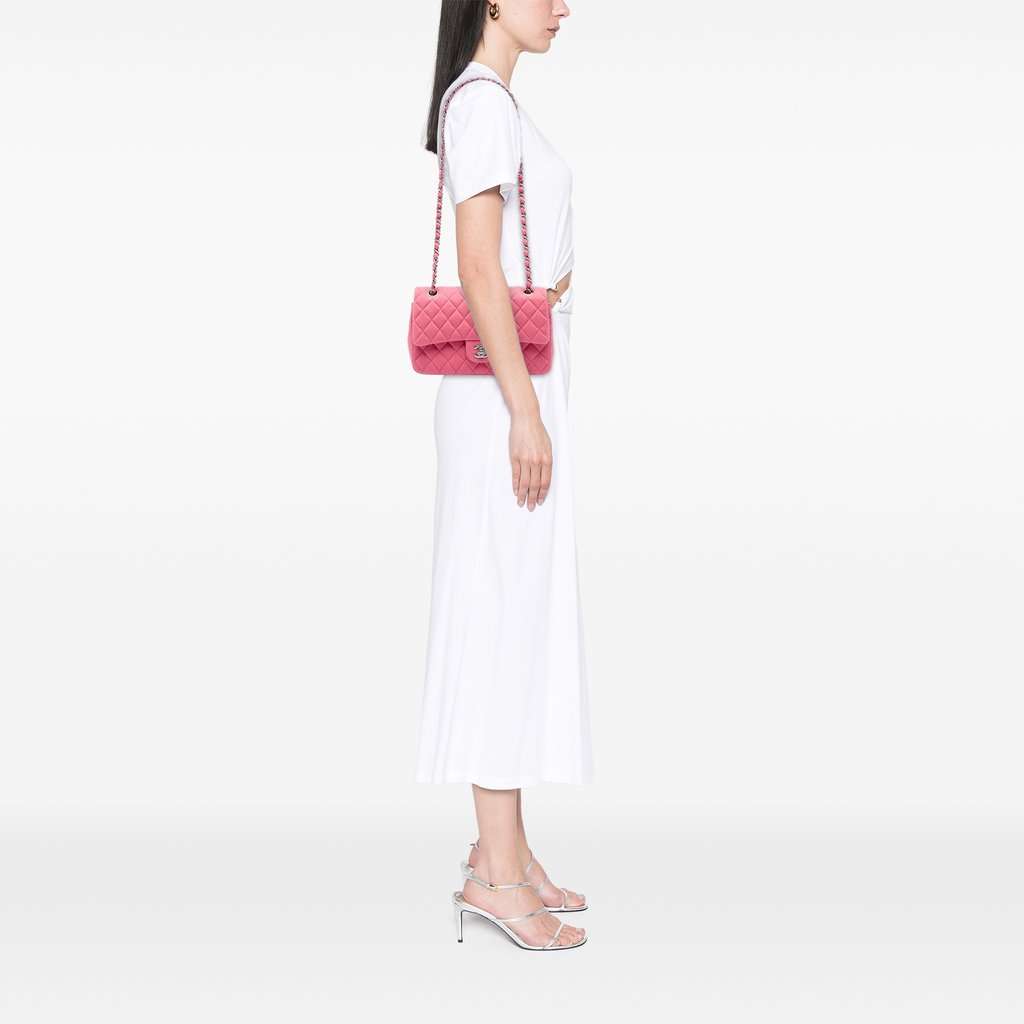 Chanel Medium Classic Jersey Double Flap Pink Very good condition - Box View