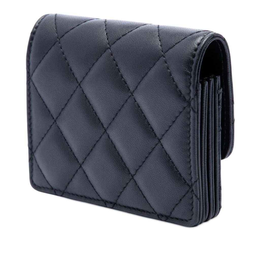 Chanel Quilted Lambskin Romance Card Holder On Chain Black Leather Very good condition - Back View