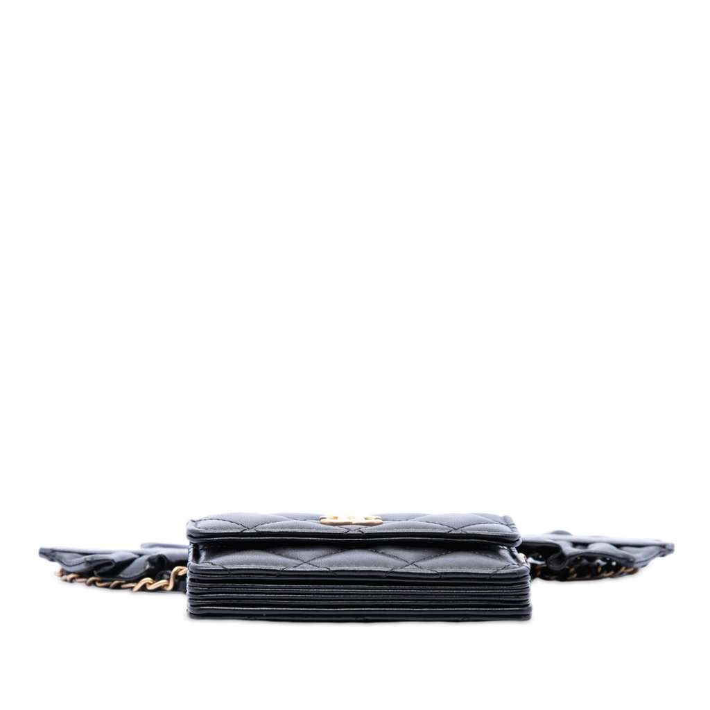 Chanel Quilted Lambskin Romance Card Holder On Chain Black Leather Very good condition - Inside View