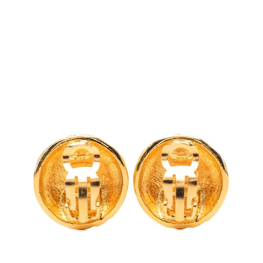 Chanel CC Gold Plated Round Clip On Earrings Gold Metal Very good - Back View