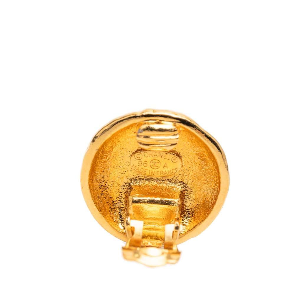 Chanel CC Gold Plated Round Clip On Earrings Gold Metal Very good - Inside View