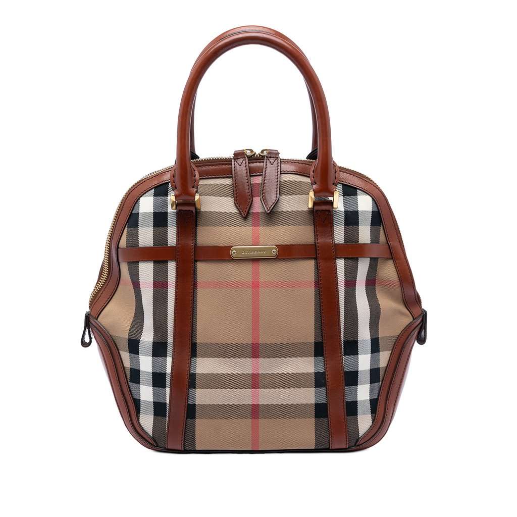 Burberry Medium House Check Canvas Bridle Orchard Handbag Brown Very good condition - Front View