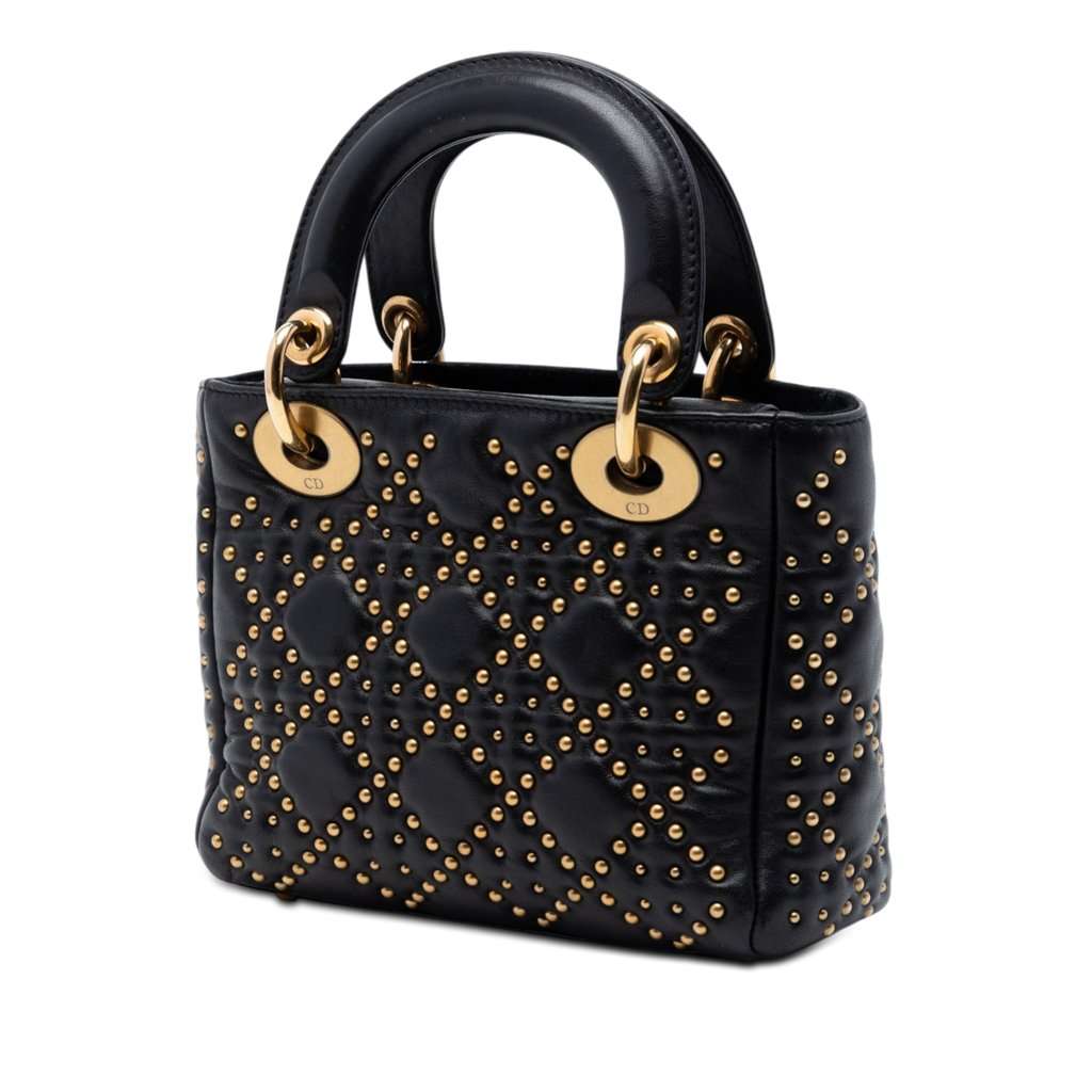 Dior Mini Lambskin Cannage Studded Supple Lady Dior Black Leather Very good condition - Back View